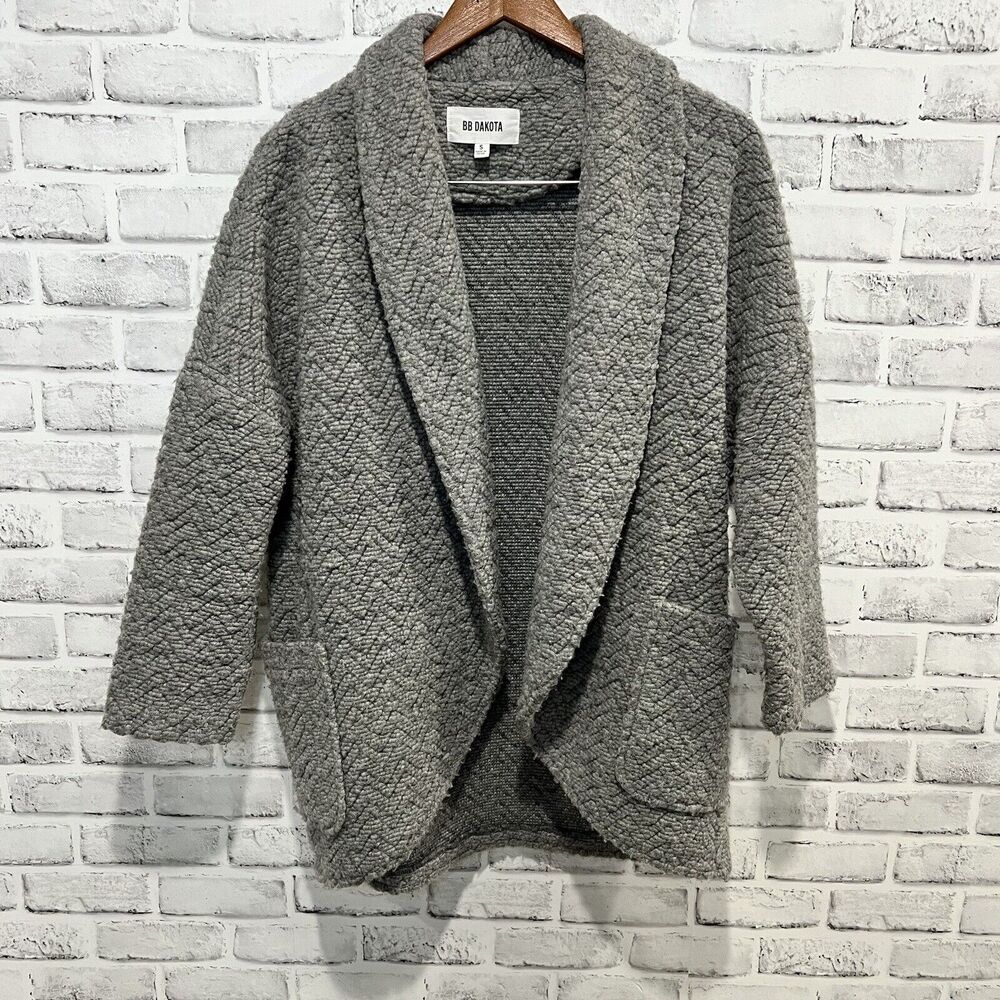 BB Dakota Women's Long Knit Cardigan Size S Gray Oversized Open Front 3/4 Sleeve